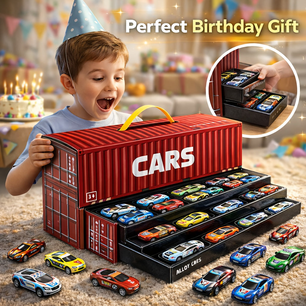 48pcs Racing Car Toy Set for Boys Age 3+, Friction Powered Mini Cars with 4-Level Garage & Track, All-In-One Play Gift
