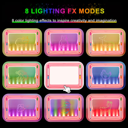 LED Light-Up Drawing Writing Doodle Board, Learning Travel Toy with 9 Double-Sided Cards, 6 Markers, Art Set, Suitable for Birthday Gifts And Christmas Gifts for Girls And Boys Aged 3-8.