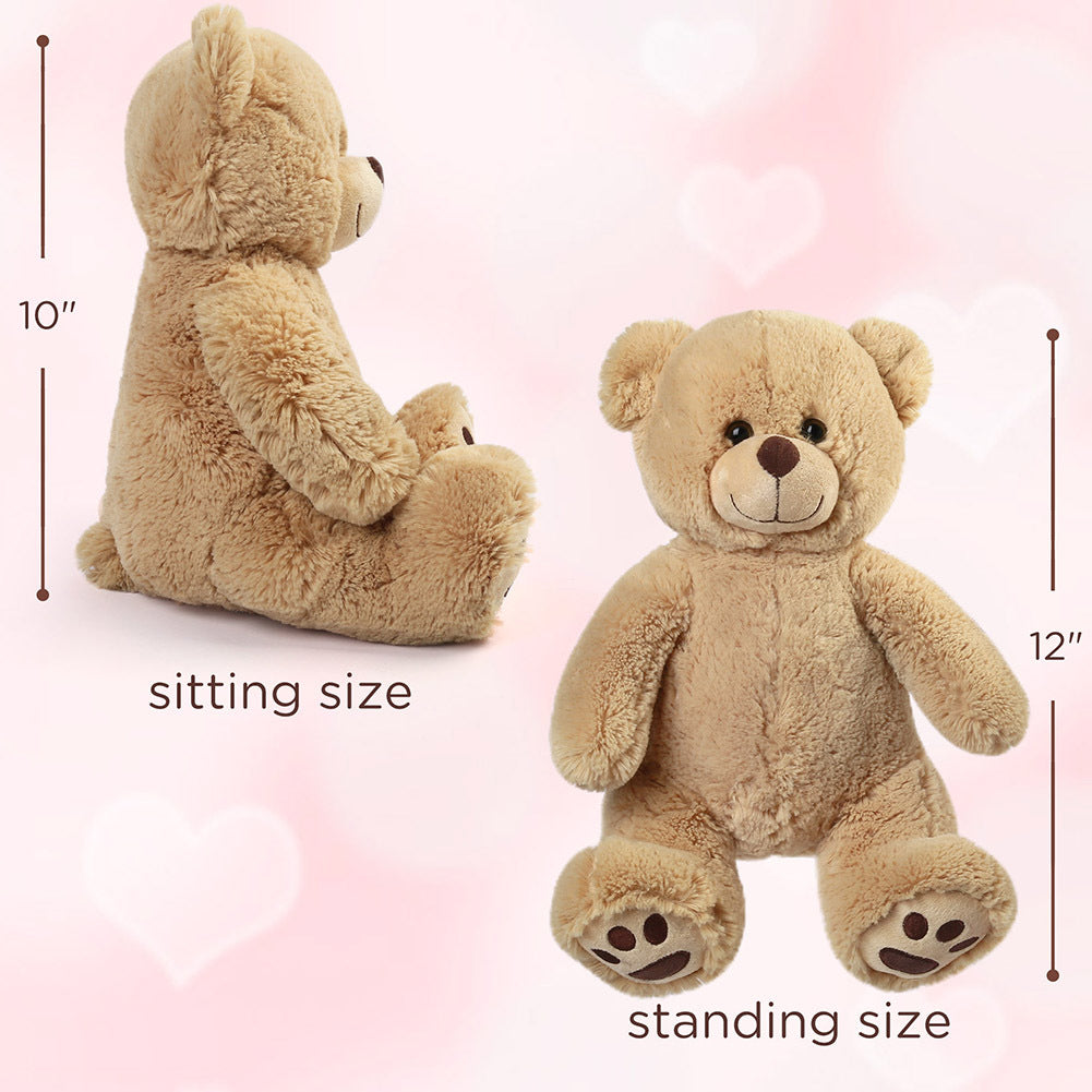 Brown Teddy Bear Stuffed Animal, 12 inch Cute Plush Teddy Bear Toy, Plushies Gift for Kids, Toddlers, Boys and Girls, Easter Decoration