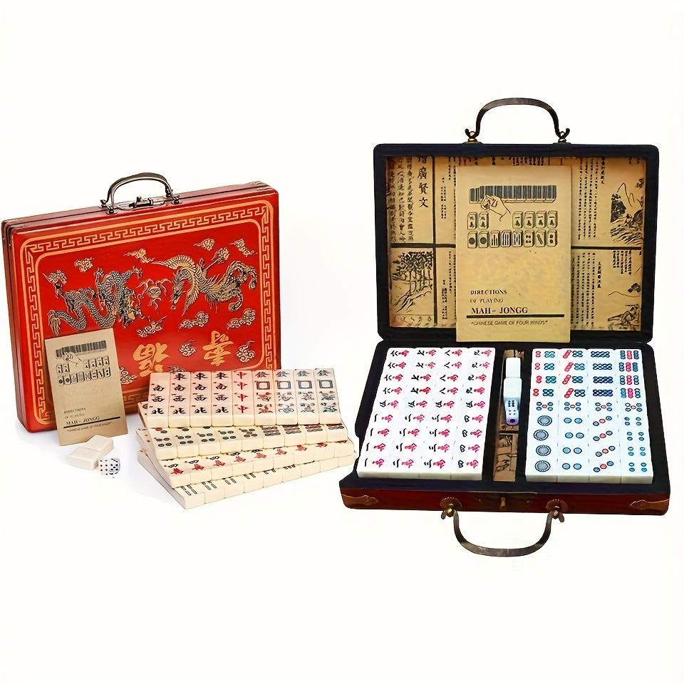Classic Ivory Chinese Mahjong Set with 146 Tiles, Durable Vinyl Case, Wind Indicator & Dice - Traditional Gameplay, Family Edition, Best for Christmas, Perfect for Thanksgiving