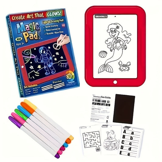LED Mini Light-emitting Painting Doodle Board, Learning Toy, Art Set, Suitable for Birthday And Christmas Gifts, Suitable for Children Aged 3-8, Travel Activities, Creative Games, Fun Design, Colorful Markers, Safety, Battery-powered, Writing Board