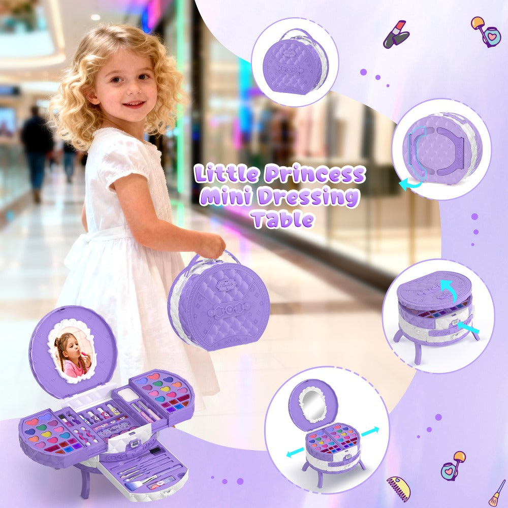 Girls' Makeup Set, Including Dressing Table and Mirror, Princess Gift, Toy, Birthday, Christmas and Halloween Gift, Suitable for Children Aged 3-12.
