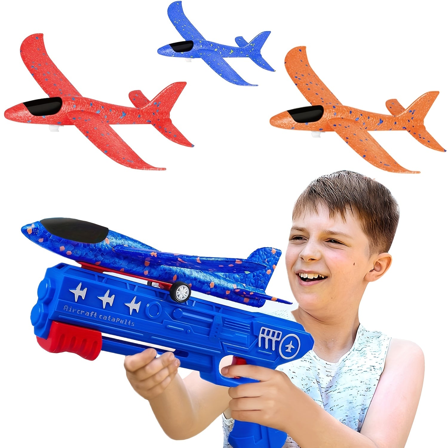 Airplane Launcher Toy with 3 Stickers - Interactive Flying Game, 2 Flight Modes, Durable PP Material, Easy Assembly - Ideal for Outdoor Play, Halloween, Christmas, Birthday Gifts for Ages 3-12