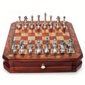 12 Inch Wooden Chess Set, Metal Chess Pieces And 2 Built-in Storage Drawers, 2.5" Kings 2 Extra Queens Suitable for Beginners, Adult Vintage Mahogany Chess Game, Christmas Gifts