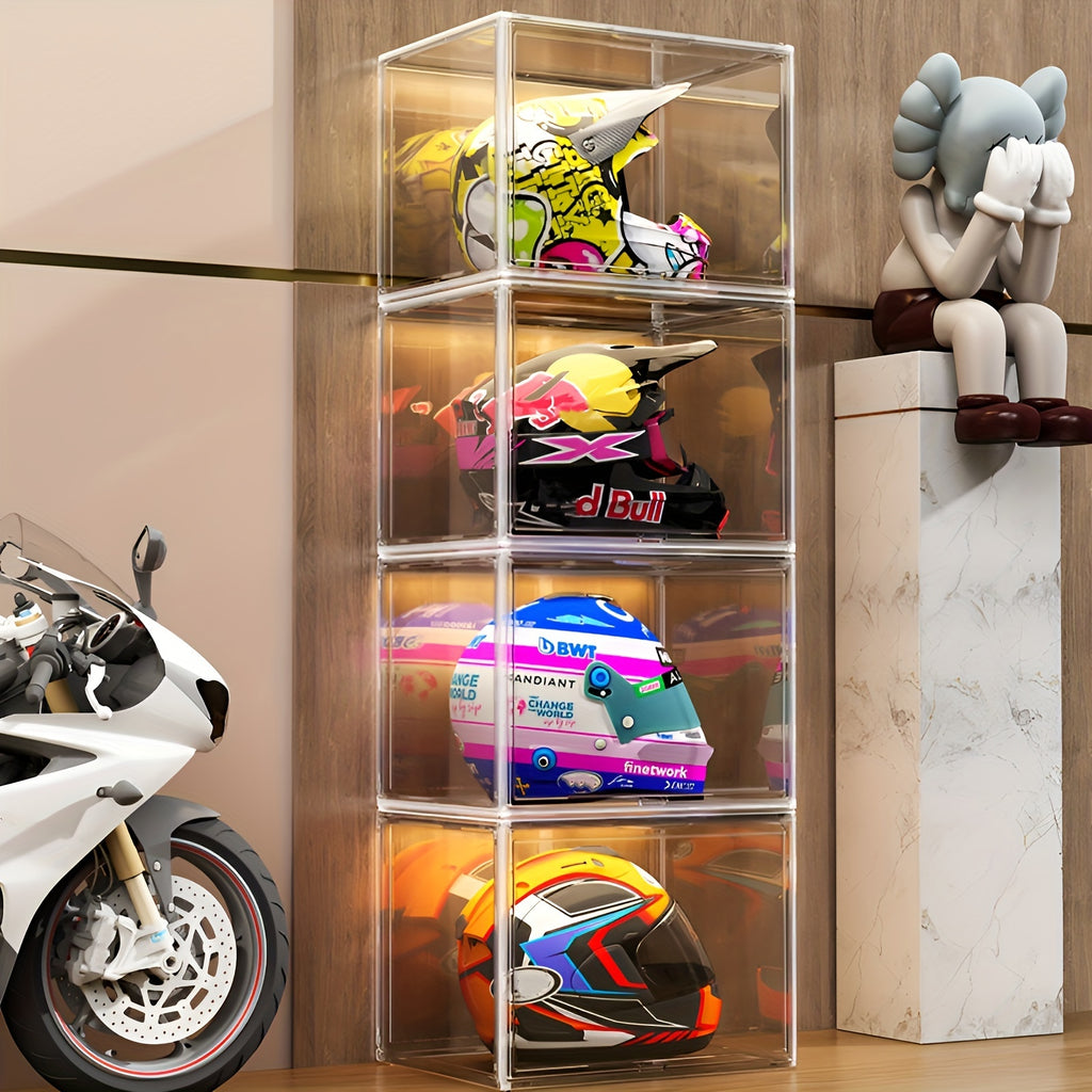 1/2pcs XL Clear Stackable Acrylic Storage Bins with Magnetic Lid, Dustproof Large Showcase for Helmet, Figures Collectibles, Shoe, Book, Bag Organizer Cosmetic Display Cases