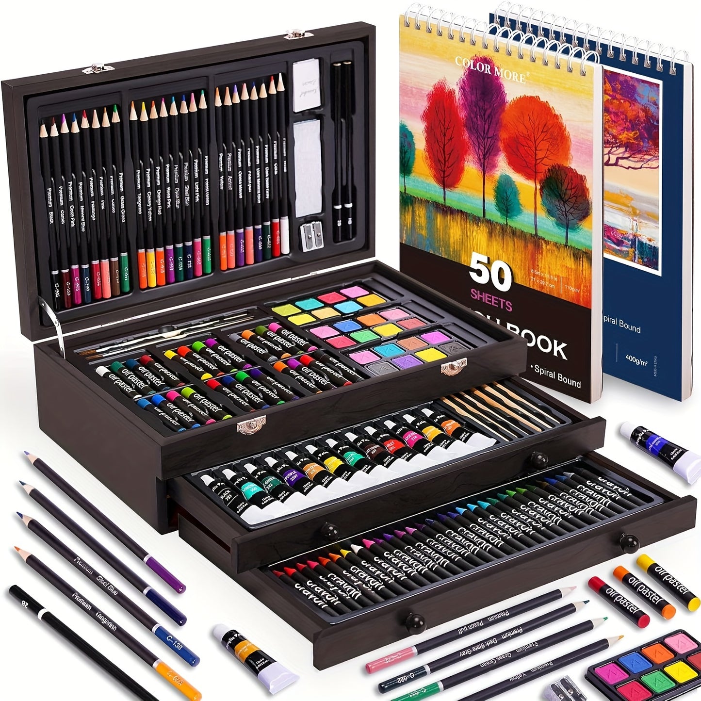 [Gift, Easter, St.Patrick's Day] 175pcs Deluxe Art Set With 2 Drawing Pads, Crayons, Acrylic Paints, Colored Pencils Set In Wooden Case, Professional Art Kit, Paint Supplies, Gift, Easter, St.Patrick's Day, Art & Drawing Toys