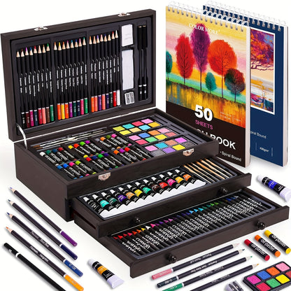 [Gift, Easter, St.Patrick's Day] 175pcs Deluxe Art Set With 2 Drawing Pads, Crayons, Acrylic Paints, Colored Pencils Set In Wooden Case, Professional Art Kit, Paint Supplies, Gift, Easter, St.Patrick's Day, Art & Drawing Toys