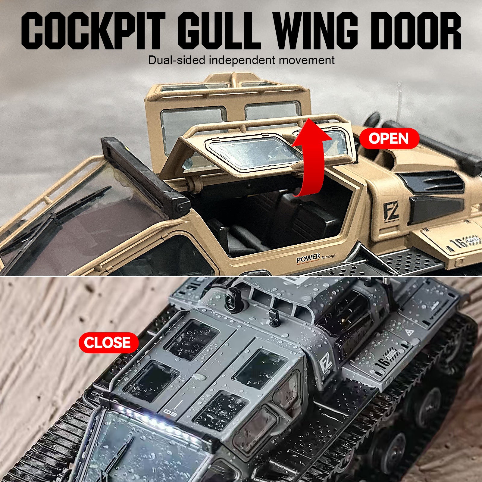 RC Tracked Tank With Full-Proportional Remote Control Car Powerful Offroad For All Terrains With Led Lights And Alloy Door Open Model Military War Car Vehicle Gift For Kids With 2 Batteries