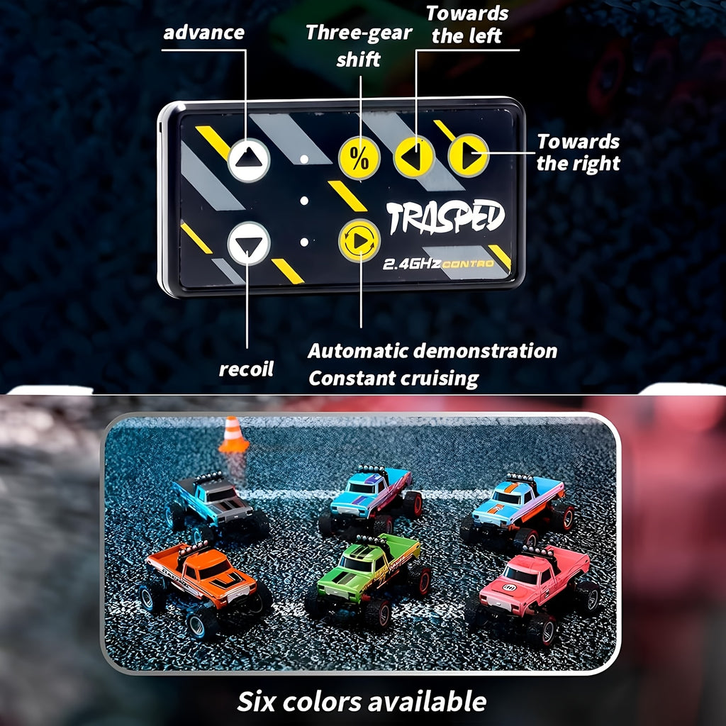 Mini RC Truck, 1:64 Scale Monster Truck Car with Lights, 2.4Ghz, Mini Alloy Monster Truck RC, Speed/Steering Adjustable