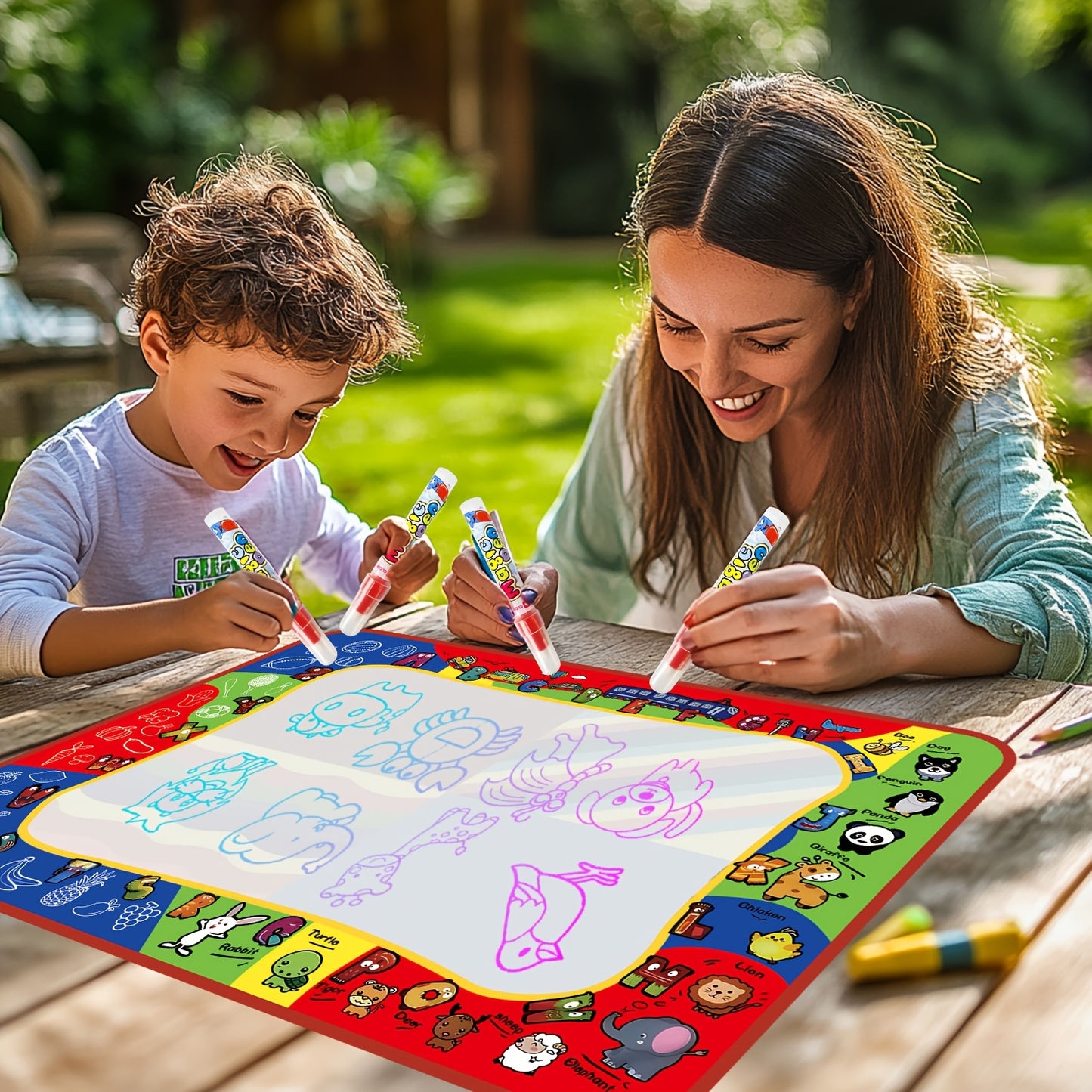 Children's Water Drawing Mat Set with 2 Water Pens - Reusable, Mess-Free, Large Size, Interactive with Parents, Safe Materials