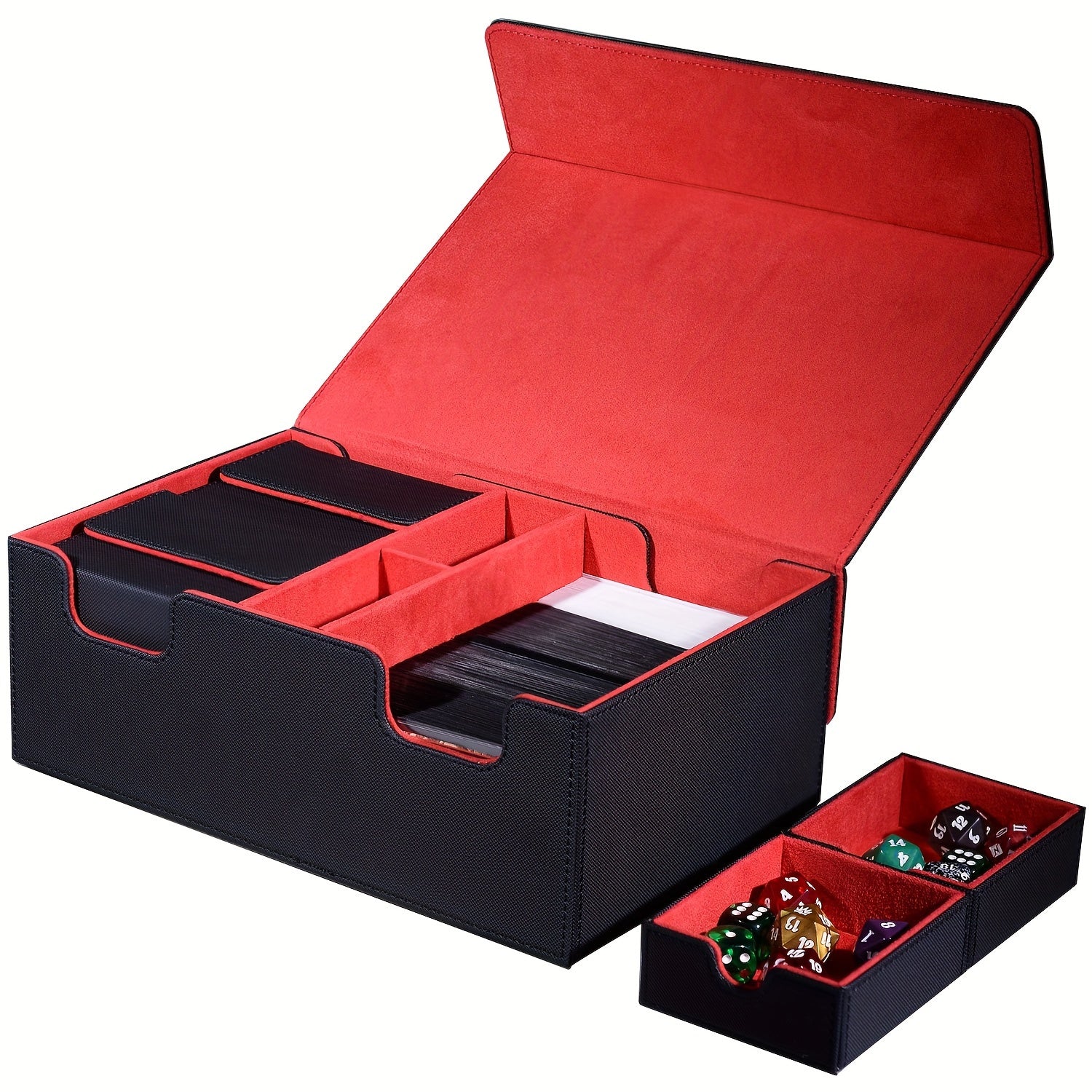 Deck Box Magnetic for 600+ MTG Cards, High Capacity Card Deck Case for 4 Small Card Deck Case, Collecting Card Storage Box Including 2 Dice Tray,Suitable for MTG, TCG Trading Cards YuGiOh and Sport Card