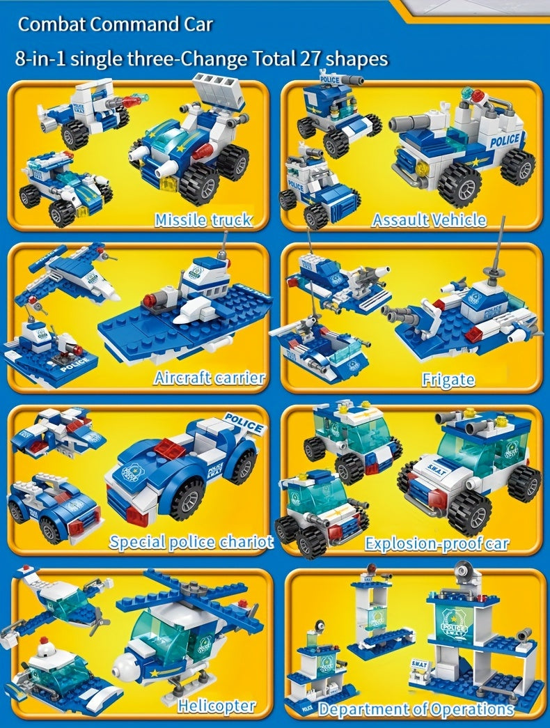 [24H Ship] 700pcs Department Car Building Blocks, City Patrol Police Toy, Vehicle Truck Action Figures Brick Toys For Children, Role-Play Toys For Boys, Halloween, Thanksgiving Day, Christmas Gift, Random Ship With Blue/ Black Color