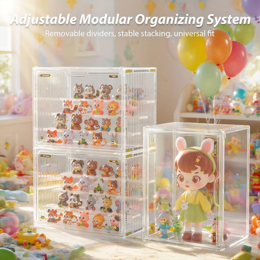4-Tier Transparent Figure Display Box - Collector'S Acrylic Clear Protective Case, Magnetic Design for Desktop Placement, Figure Organizer, Large Size Box, Free Combination, Ideal for Doll Collections