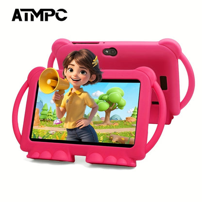 ATMPC, Local Warehouse, 7-Inch Android 14 Kids Handheld Tablet, 4GB RAM + 32GB ROM, Eye Protection IPS Screen, with Parental Controls, Learning Tablet, Wi-Fi, Large Screen Learning Entertainment Tablet, Parental Control, Pre-installed Apps