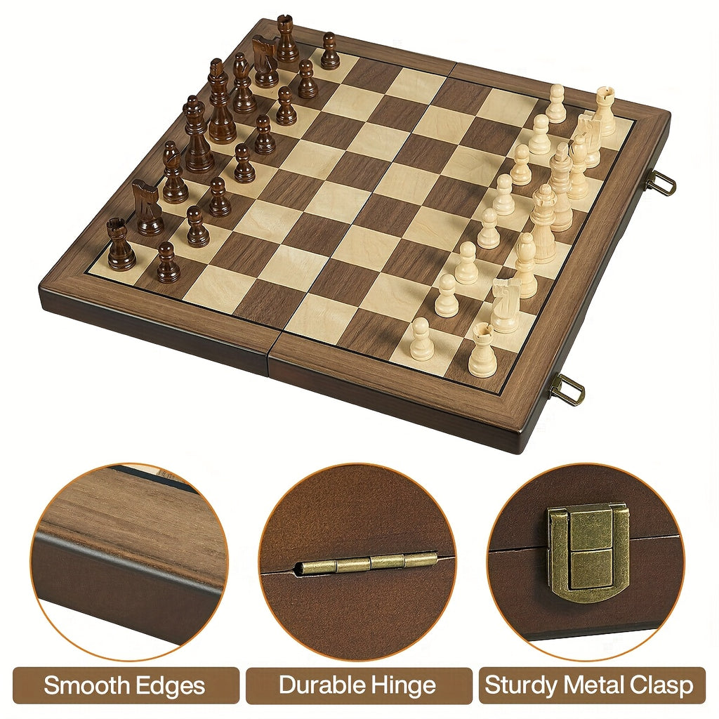 Magnetic Wooden Chess Set for Adults Kids 15 Inches Chess Borad with Handmade Pieces, Folding Portable Travel Unique Chess Game for Tournament Professional Beginner, Birthday And Christmas Gifts