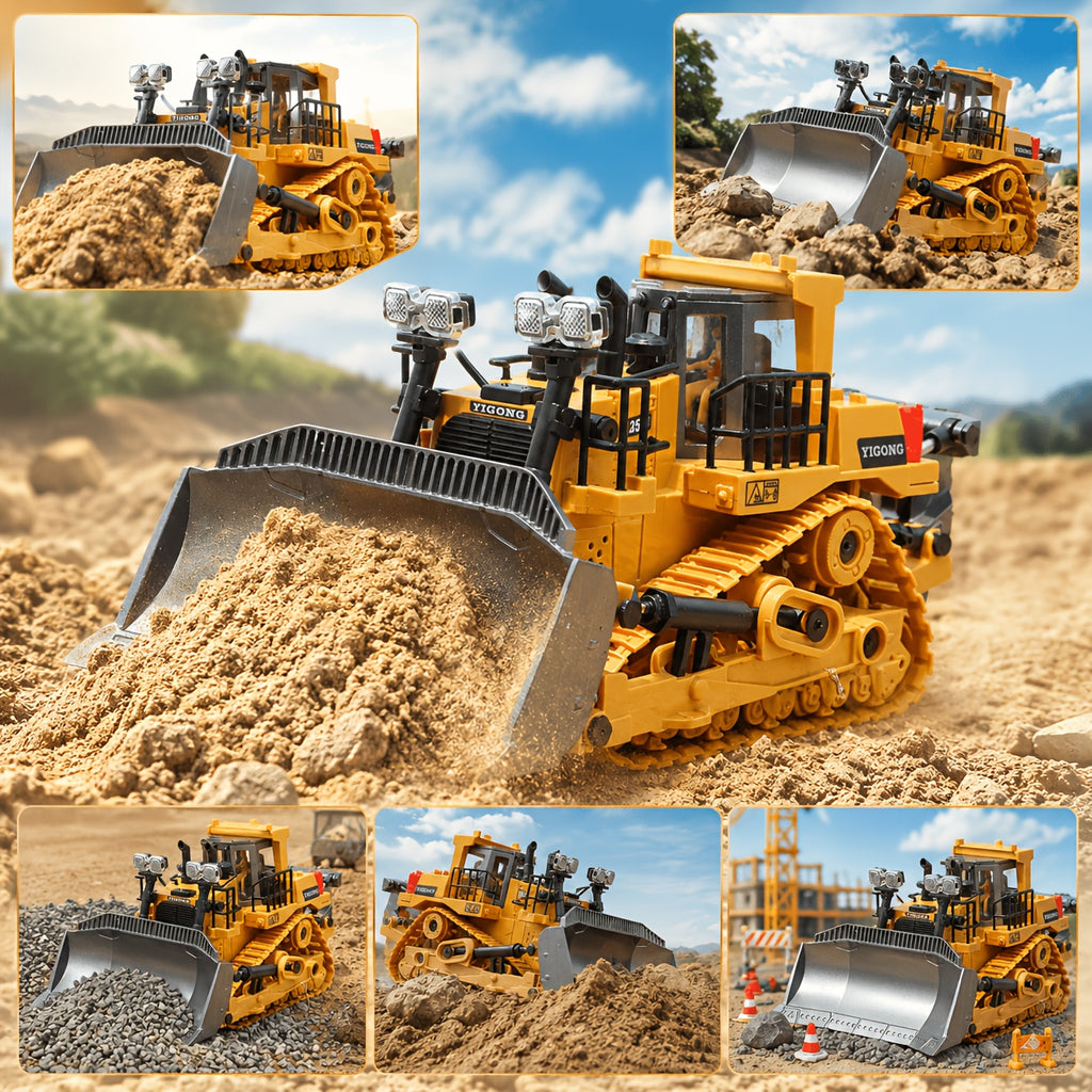 9-channel Remote Control Bulldozer, 2.4GHz RC Multifunctional Engineering Vehicle Toy, Preferred For Outdoor And Indoor Interactive Play With Alloy Metal Cover, Lightweight, Halloween, Thanksgiving, Christmas, Birthday, New Year Gifts