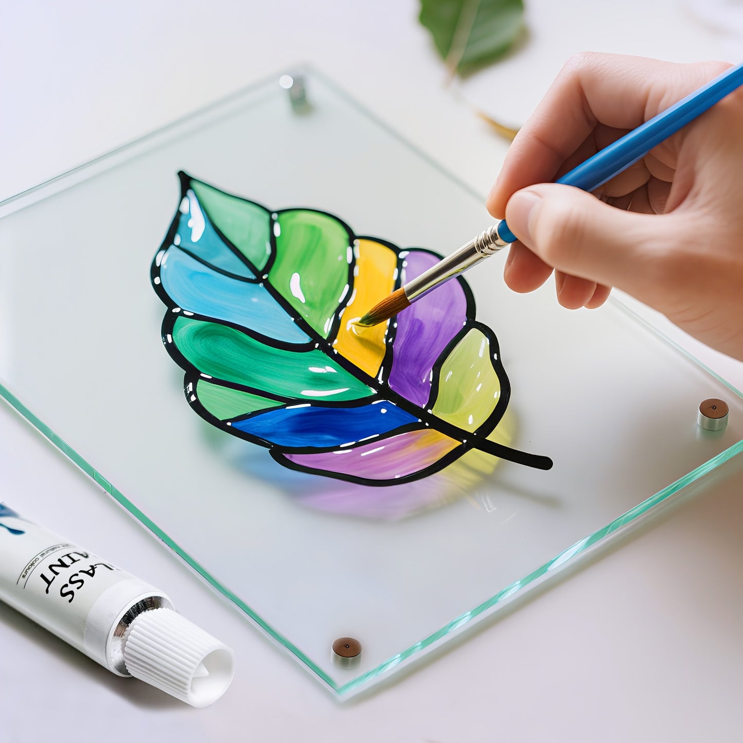 Stained Glass Painting Kit, Paint Acrylic Set Window Paint Set, Non Toxic, 12 Colors Paint On Transparent Glass Painting, Wine Glasses, for Artist Adults with 3 Brushes.