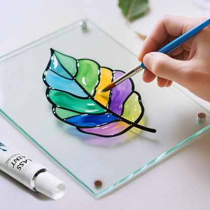 Stained Glass Painting Kit, Paint Acrylic Set Window Paint Set, Non Toxic, 12 Colors Paint On Transparent Glass Painting, Wine Glasses, for Artist Adults with 3 Brushes.