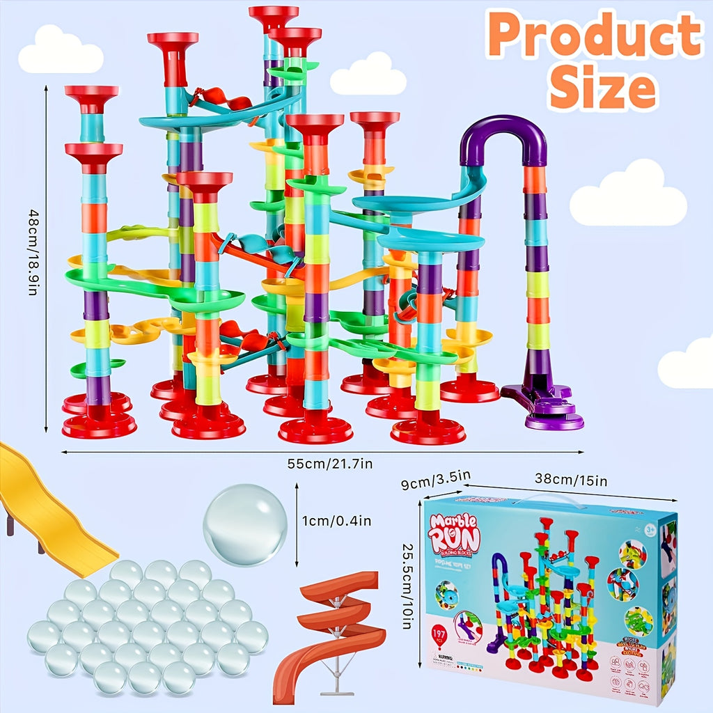 142/197pcs Marble Race Track Toys, Marble Run Set, Construction Building Blocks Game for Kids Birthday STEM Gifts, And Early Cognition, Hand Exercise, Parent-child Interaction, for Christmas Gifts, Best Gift for Holidays, Halloween, Christmas