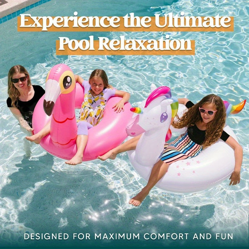 SYNCFUN 2-Pack Flamingo Unicorn Pool Float - Fun Beach Floaties, Inflatable Swimming Pool Tubes Party Balloons Toys, Lake Beach Floaty Swim Rings Summer Pool Raft Lounger for Adults & Youngsters Helloween Christmas