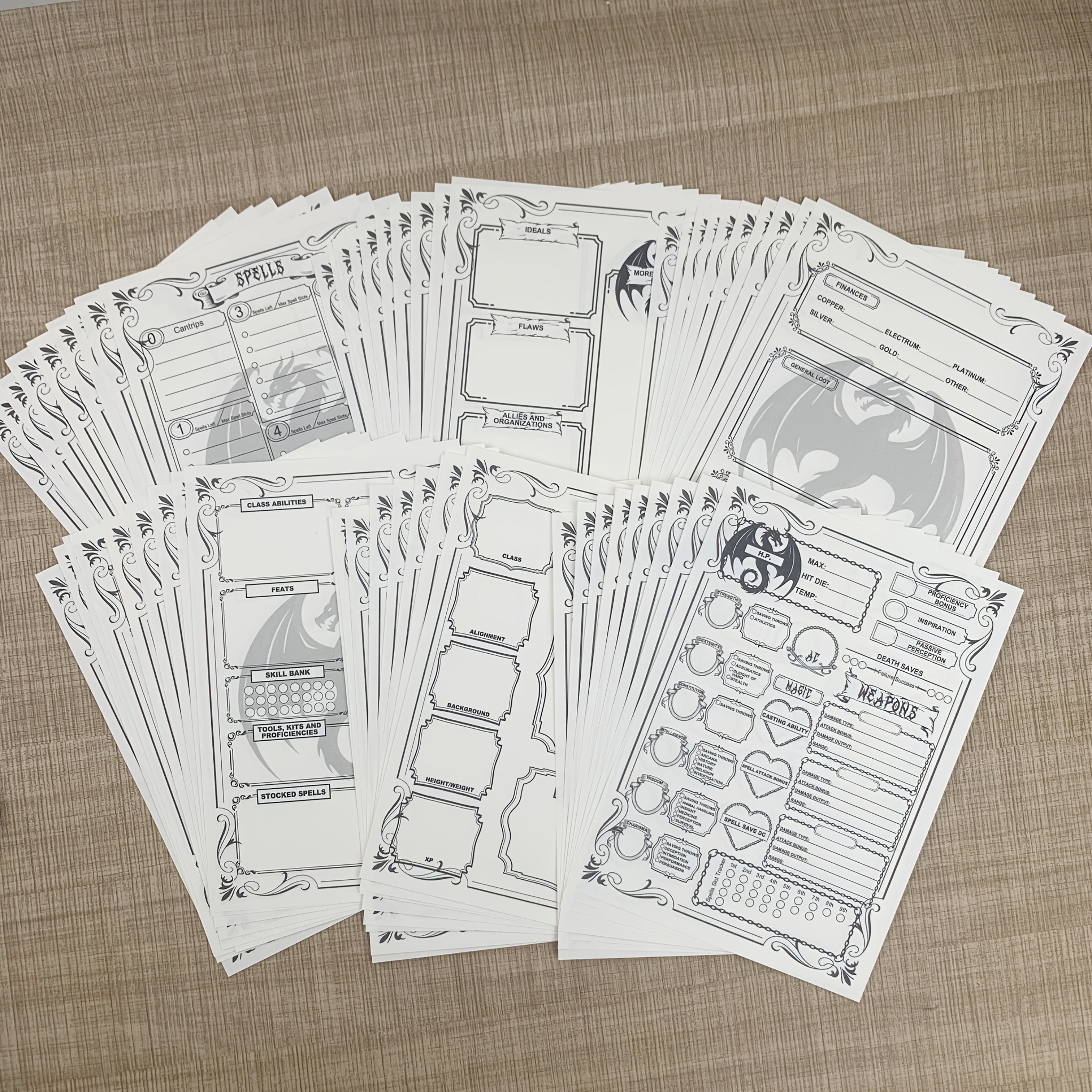 Detailed Character Tracker Sheets, Spell Sheet for Dnd 5e Campaign Player Journal, for Role Playing Games, 60 Pages A5(5.8inchx8.3inch)