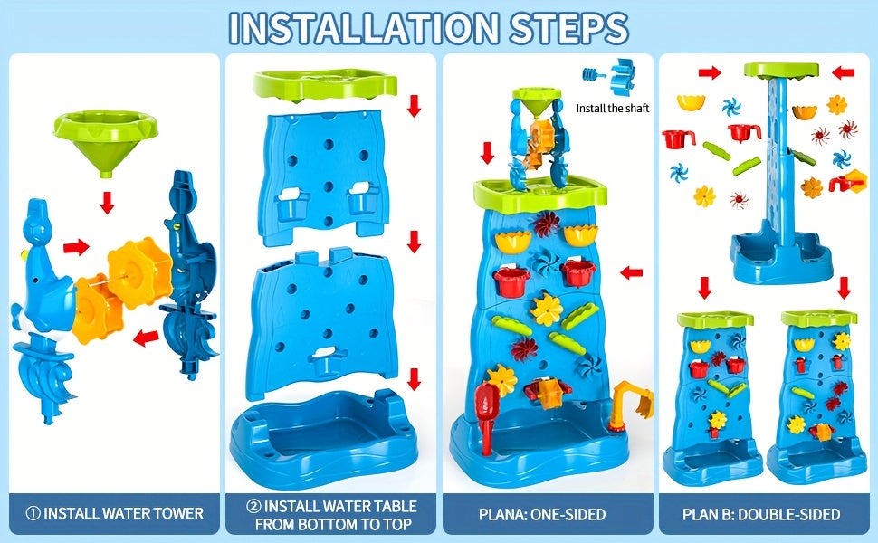 Babyhome Double-Sided Blue Waterfall Toys with Beach And Water Tools for Kids. Summer Holiday Activity Sensory Play Table for Outdoor Seaside, Birthday Christmas Easter Gift
