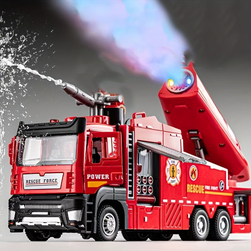 Zinc Alloy Firetruck Model, Upgraded Version Water And Fog/Mist Spray Fire Rescue Truck Toys for Kids, Pull Back Fire Truck with Light And Sound Function, Ideal Gift for Boys And Girls Birthday, Holiday