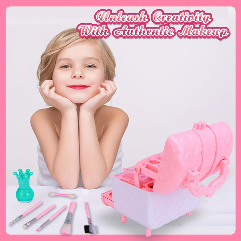 48pcs ESOLOM Princess Kids Makeup Kit for Girls Ages 5-12 - Washable Hypoallergenic with 6 Eyeshadow, Blush, Lip Gloss & Glitter sets, Nail Polish, Mirror & Tools - Doll- for pretend play (No for real use) - Birthday