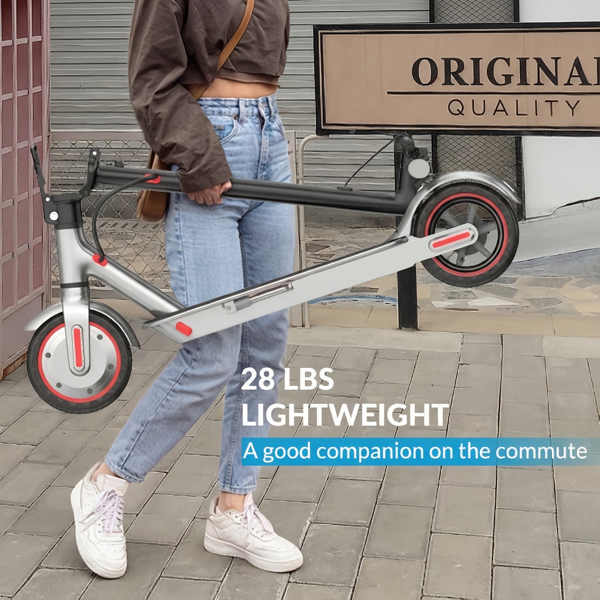[Foldable Electric Scooter] Long-Range Adult Electric Scooter with a Powerful 350W Motor, Top Speed of 19 Mph, Up to 21 Miles of Range, 8.5-Inch Solid Tires, Foldable Commuter Electric Scooter with APP Control, Dual-Brake System, LED Lights, And Portable