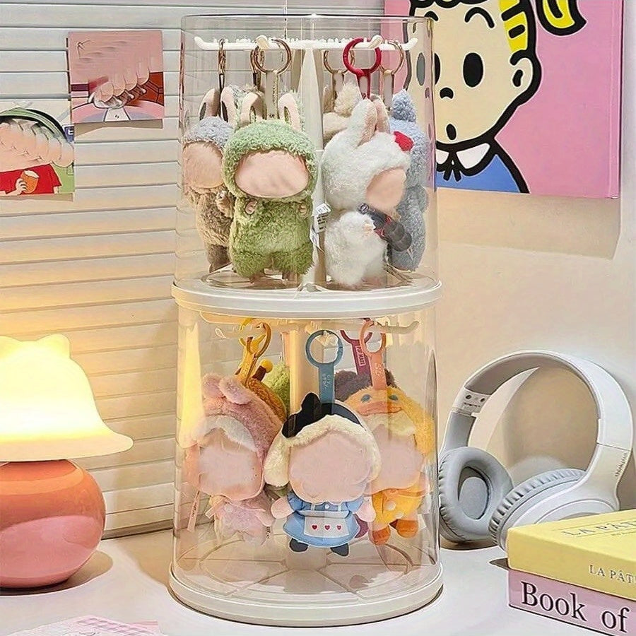 1pc 360-degree Rotating Acrylic Display Case Compatible with LABUBU - Lidded Doll Storage Box - with Transparent Dust Cover - Multi-layer Hanging Rack, for Plush Toys And Action Figure Collections - Does Not Include Dolls, Collection Storage,