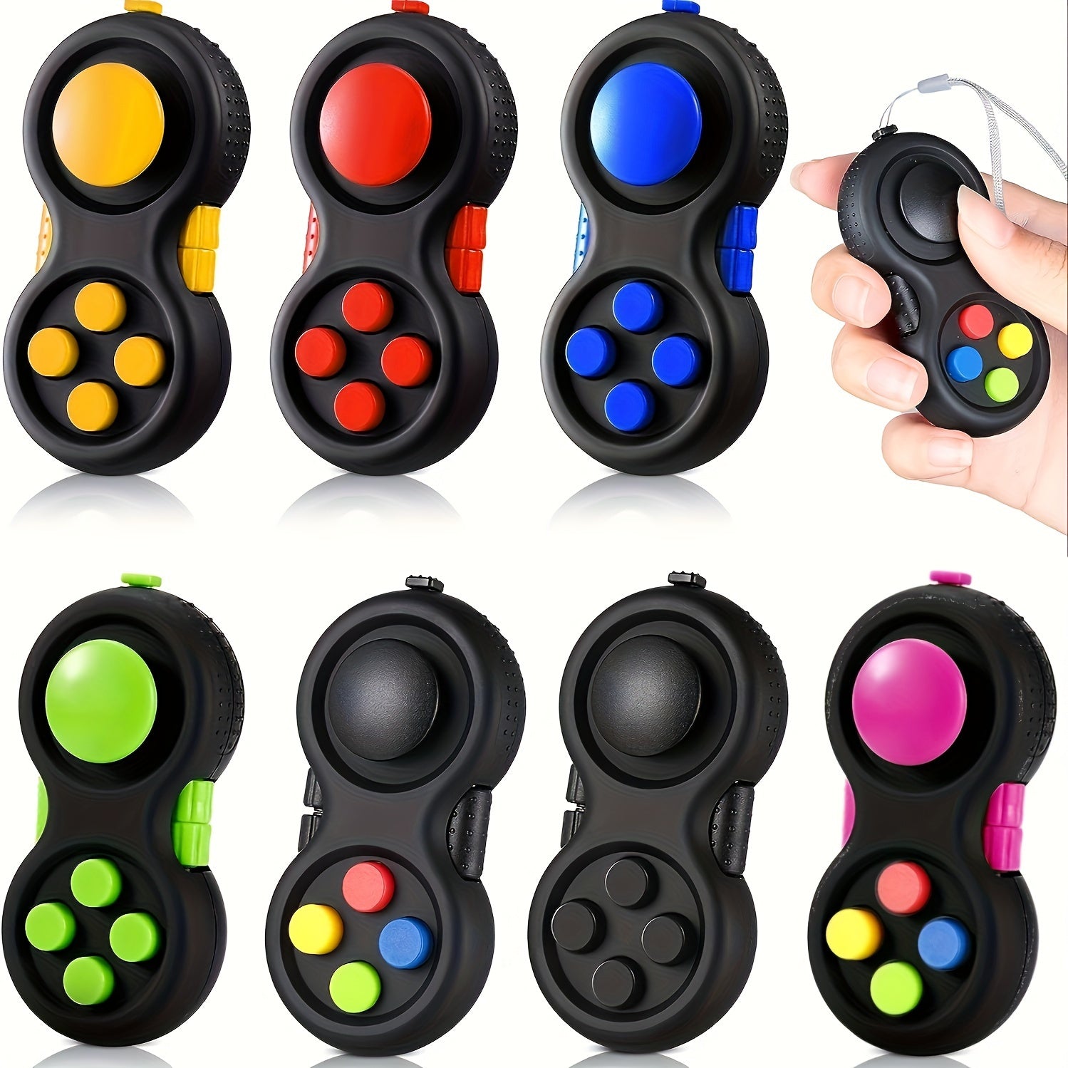 3pcs Retro Classic Handheld Fidget Controllers - Vibrant & Fun Relax Toys with 8 Fidgeting Options, Clickable Buttons, Game Joystick, and Massage Roller in Assorted Colors