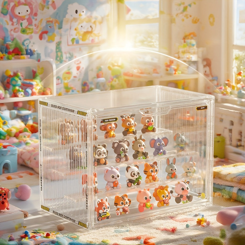 4-Tier Transparent Figure Display Box - Collector'S Acrylic Clear Protective Case, Magnetic Design for Desktop Placement, Figure Organizer, Large Size Box, Free Combination, Ideal for Doll Collections