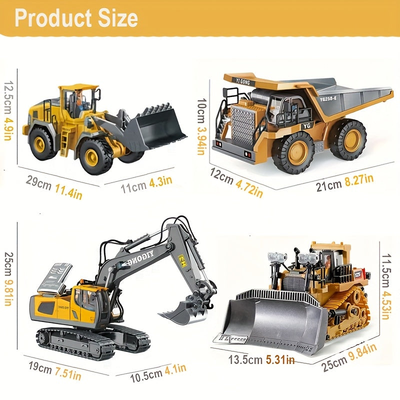 2pcs/3pcs/4pcs Set Remote Control Engineering Vehicle Set, 2.4G High-tech 11-channel Remote Control Excavator Dump Truck Bulldozer Alloy Plastic Engineering Vehicle Remote Control Construction Toy Car Set