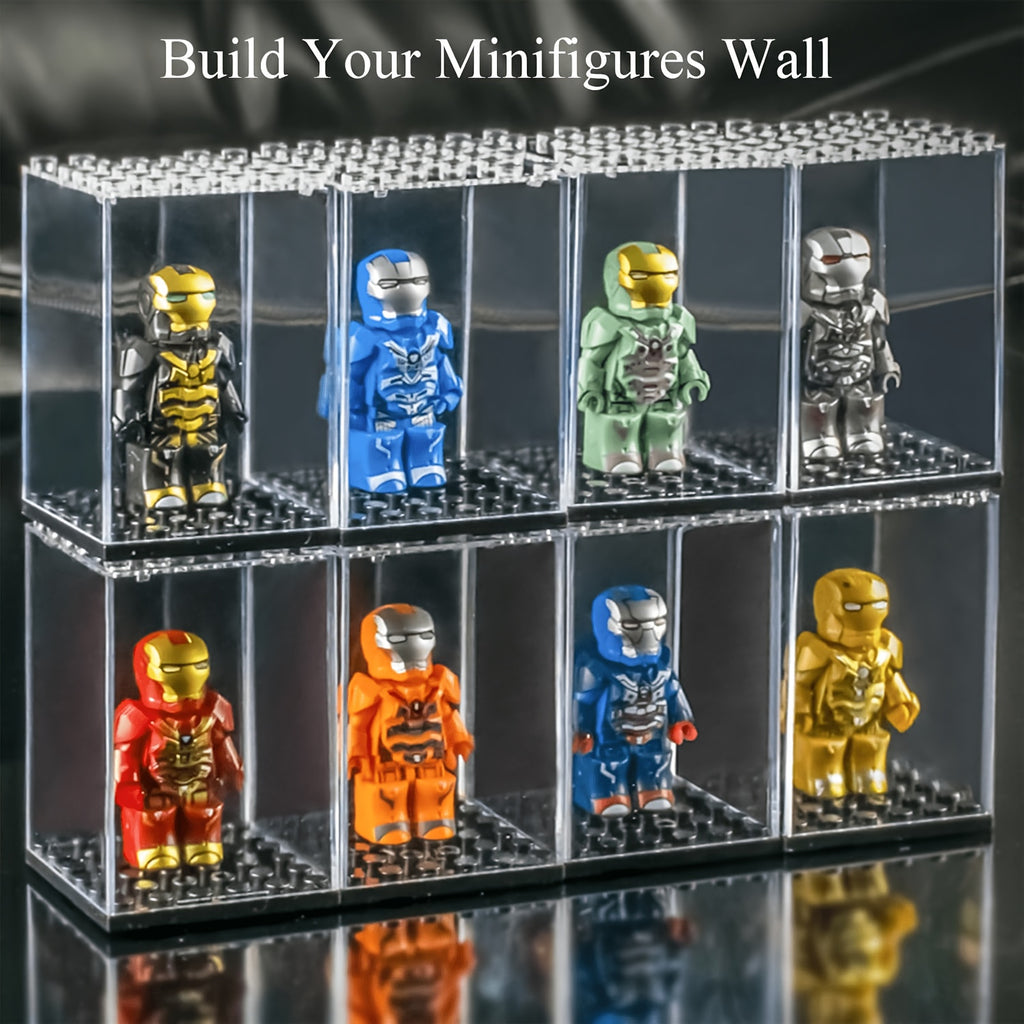20pcs Minifigure Display Case Set - Clear Acrylic Stackable Storage Boxes for Action Figures, Collectibles & Building Blocks (2.7×1.9×1.9 Inch) - Small Toy Organizer with Dustproof Design