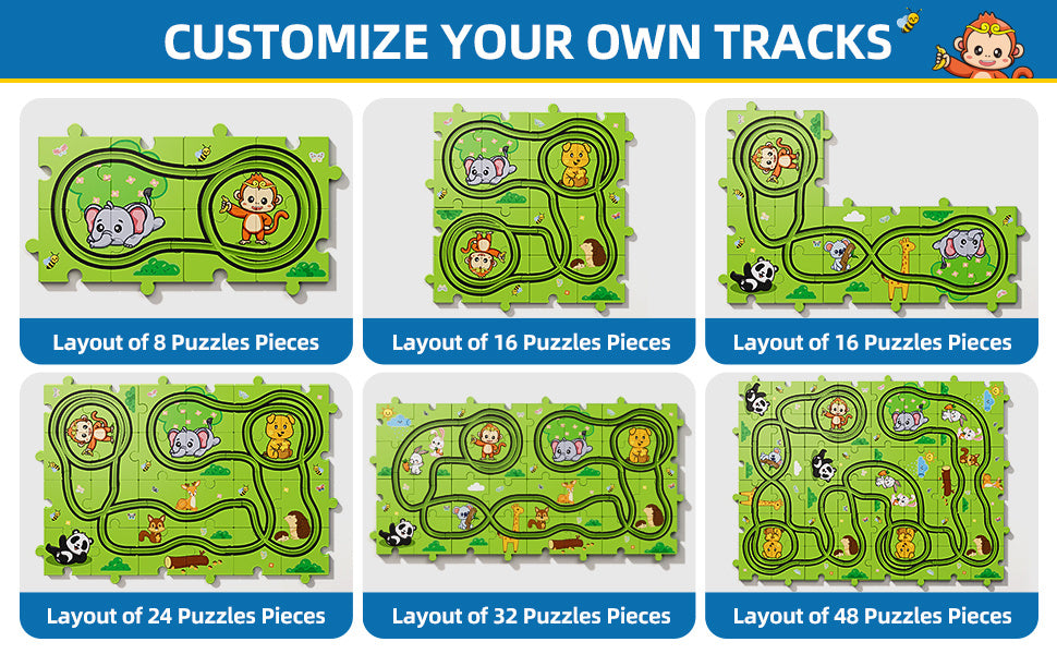 39pcs/ 56pcs/ 73pcs Jigsaw Puzzle Race Track Car Set Toys, Puzzle Tracks Car Toys Gifts for Boys Kids