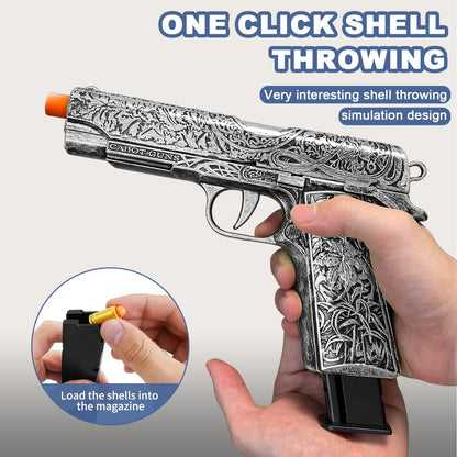 Cool Toy Gun with 120 Soft Bullet Shells & Ejecting Shells System - Semi-Automatic Rapid-Fire Pistol Suitable for Boys, 2 Magazines & 12 Shells/Bullets for Indoor/Outdoor Shooting Games, Birthday Gifts for (Fake Gun for Role Play)