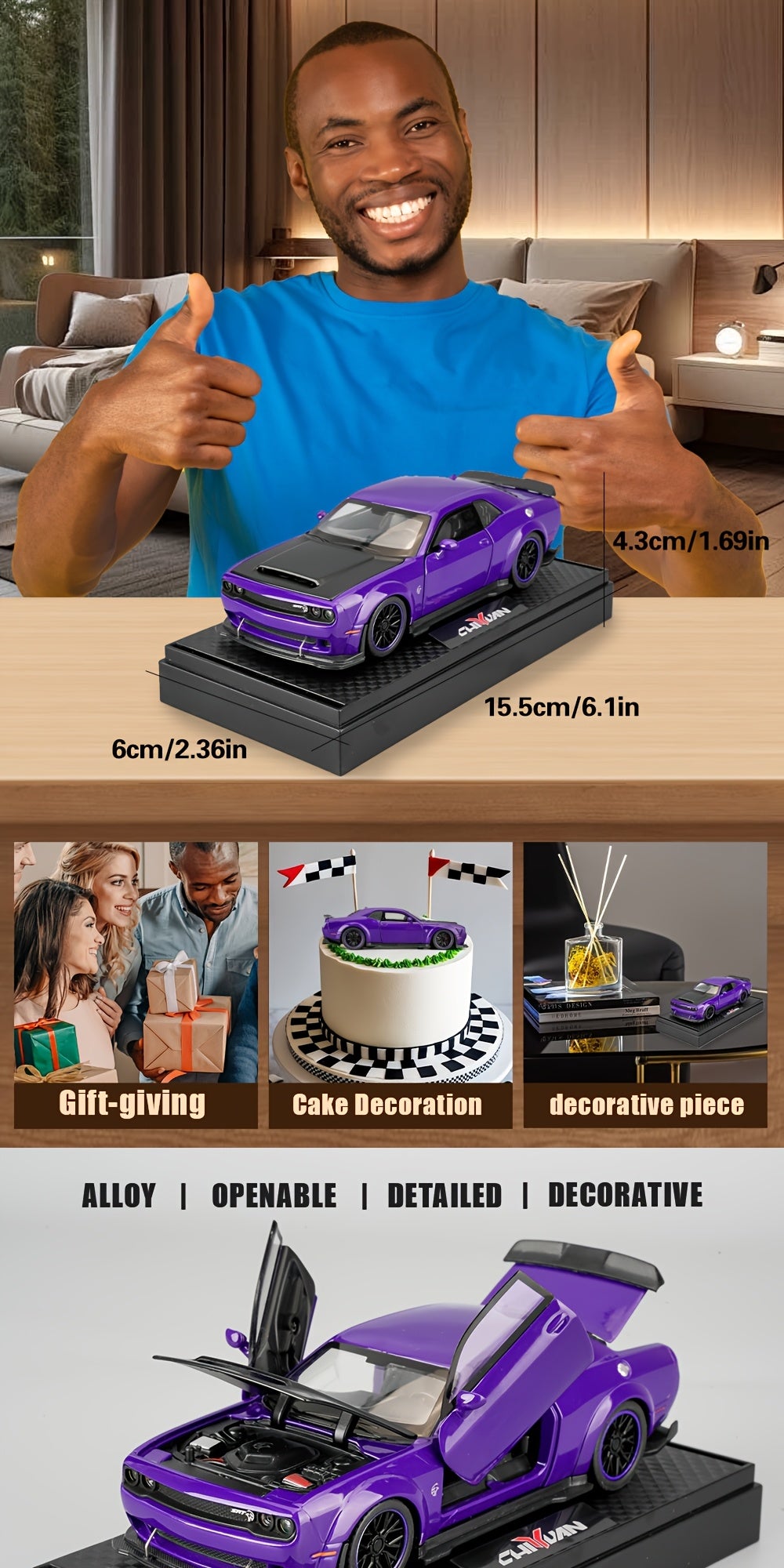 1:32 Scale Dodge Hellcat Metal Die-Cast Car Model - Features Openable Doors, Comes with Display Base, Perfect for Collectors, Beautiful Decoration & Gift Idea for Friends, Birthdays, Christmas, And New Year