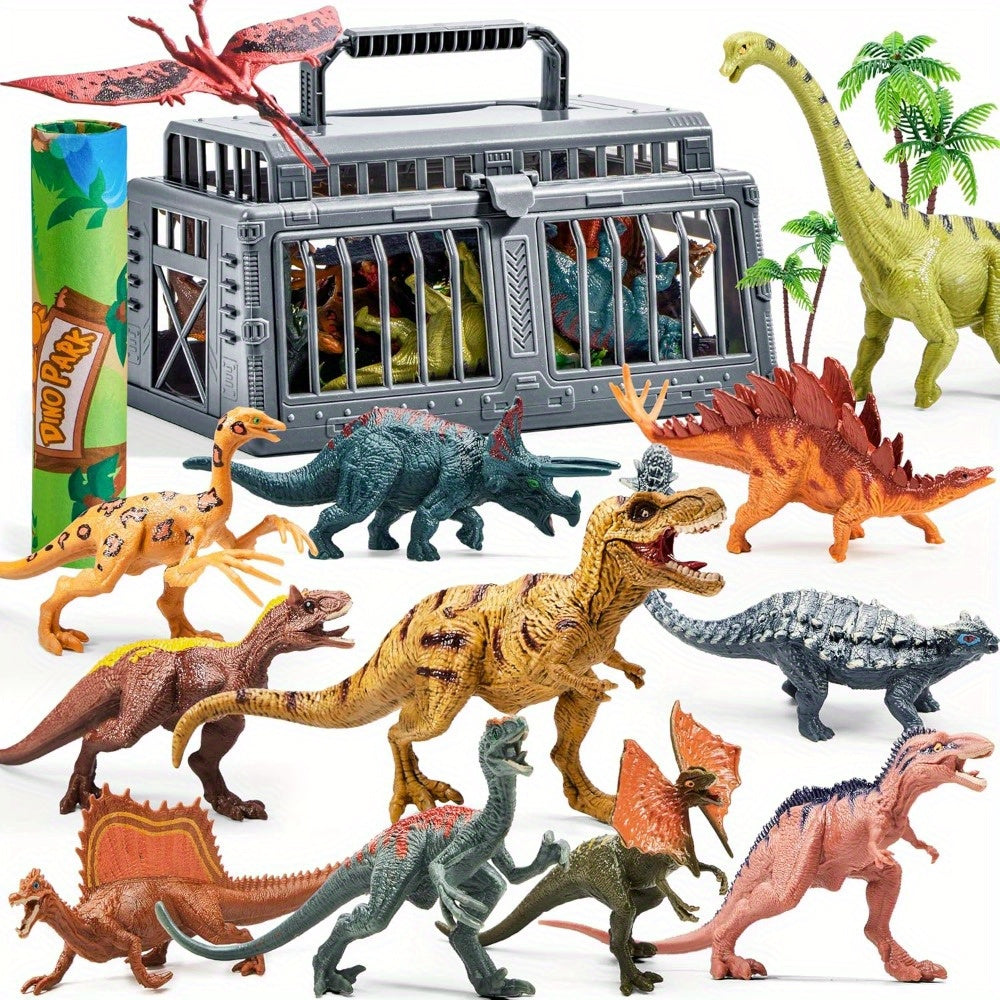19pcs Dinosaur Toys for Kids Ages 3+ with Activity Play Mat & Storage Cage - Realistic Dinosaur Figures, Trees Playset for Children, Boys & Girls Gift, Multi-Item Party Favor Packs for Children, Perfect Christmas Gifts