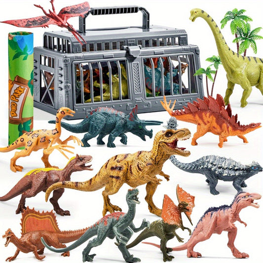 19pcs Dinosaur Toys for Kids Ages 3+ with Activity Play Mat & Storage Cage - Realistic Dinosaur Figures, Trees Playset for Children, Boys & Girls Gift, Multi-Item Party Favor Packs for Children, Perfect Christmas Gifts