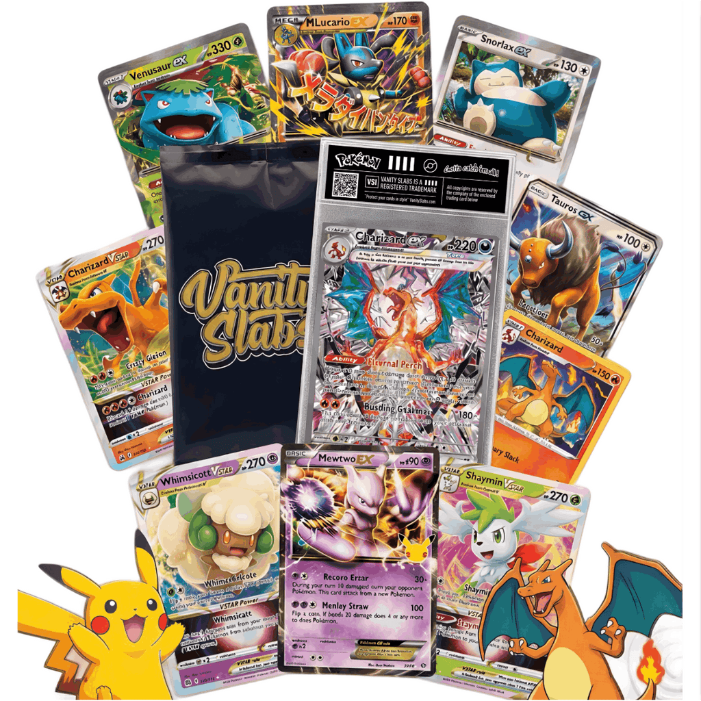 Pokémon Mystery Slab Bundle | 1x Ultra or Double Rare Card in Display Slab | 2x EX Card & 10x Holo Cards Included | Perfect Gift for Kids & Collectors