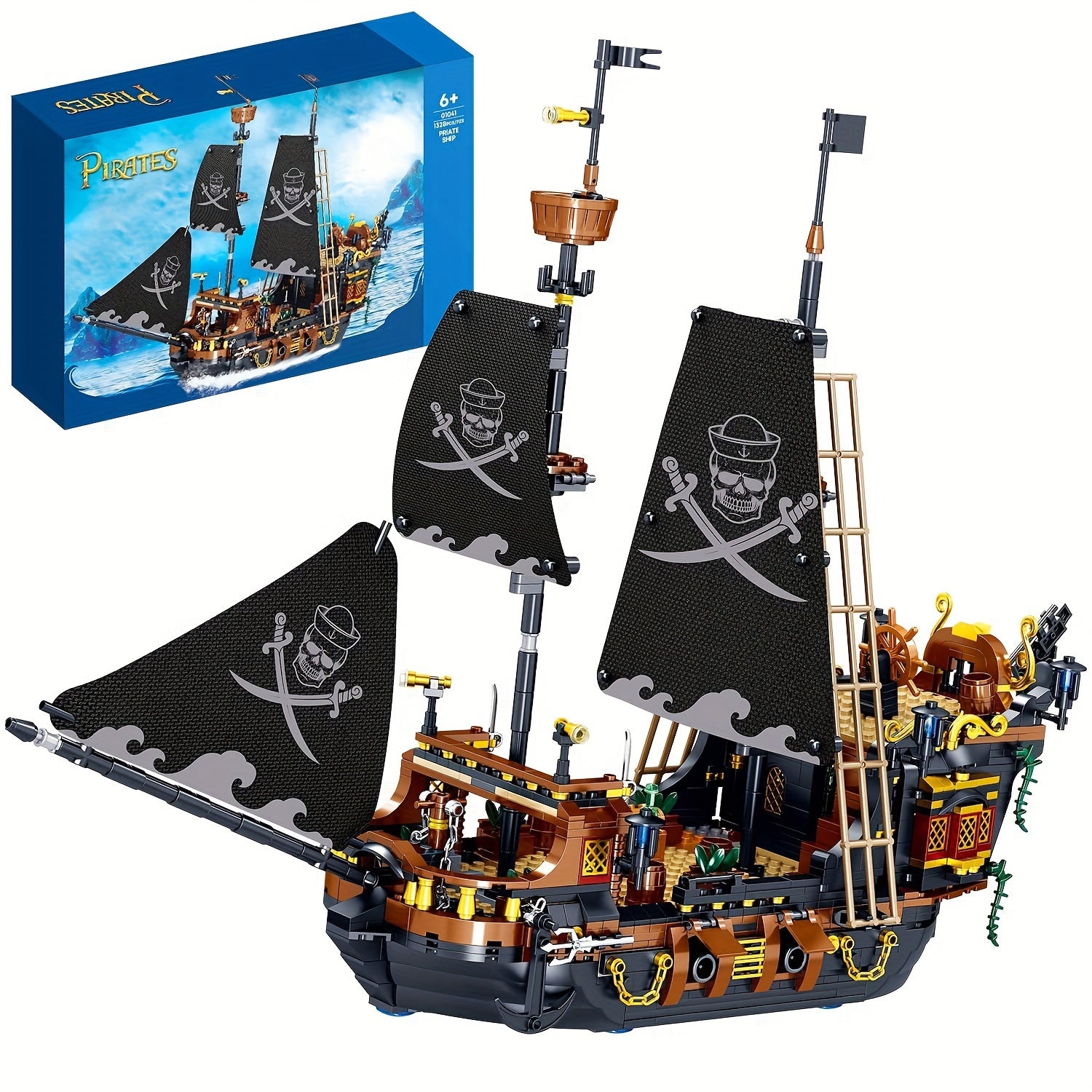 Mini Building Block Pirate Ship Model Kit, Home Decor, Collection Kit for Adults to Build And Display (1282 Pieces)