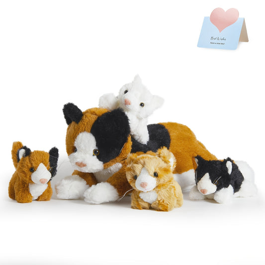 Cuddly Mommy Cat with 4 Baby Cat Plush Toys, Happy Mother'S Day Gift, Soft Stuffed Animal Doll, Ideal for Playing, Birthday Party Gift Toy for Kid, Holiday Decor Bed Sofa Ornament