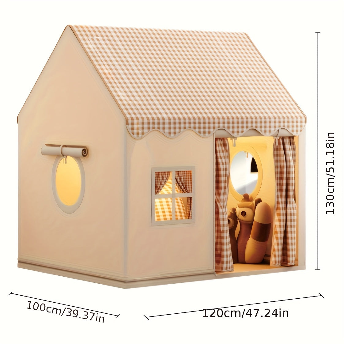 1 Indoor/ Outdoor Play Tent - Lovely Checked Cabin Style, Polyester, Perfect for Home Decor, Casual Entertainment and Role Playing Games. Perfect for Holiday Gifts, Holiday Decorations and Family Parties (Excluding Lights and Toys)