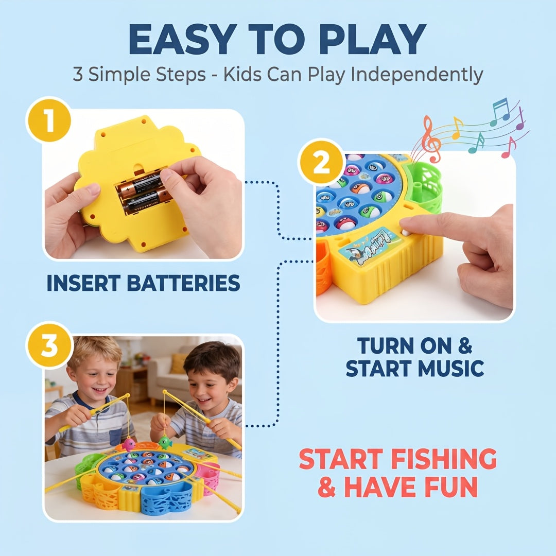 Building Blocks Set Electric Fishing Game Toy for Kids, Musical Rotating Fishing Board with Colorful Fish, Interactive Family Game, Educational Toy for Girls Ages 3+