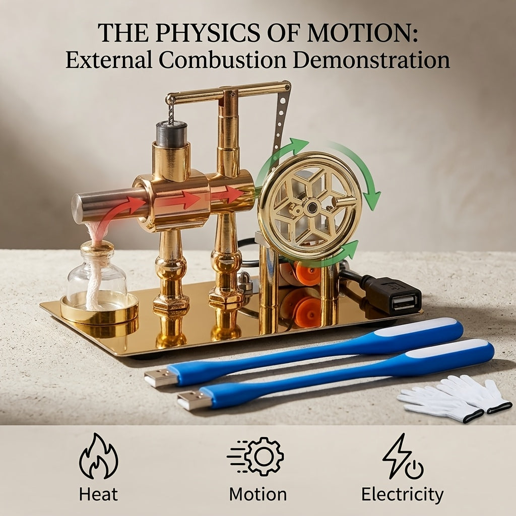 Stirling Engine Engine Generator Kit - Single Cylinder, Stainless Steel Construction Pneumatic Design Educational Physical Science Experiment Model for Learning And Invention Enthusiasts Holiday Gifts