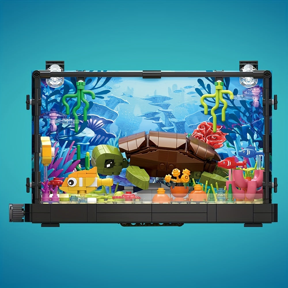 Building Block Aquarium Set with Marine Turtle & Fish Tank - 's Ark Animal Model, Creative Building Toy Suitable for, Easy Assembly, No /, Home Decor Gift