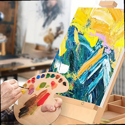 14pcs New Outdoor Painting Set Painting Box, Sketch Box, Portable Adjustable Wooden Tabletop Easel, Including Paint, Tray, Canvas, 4 Pens, Shovel