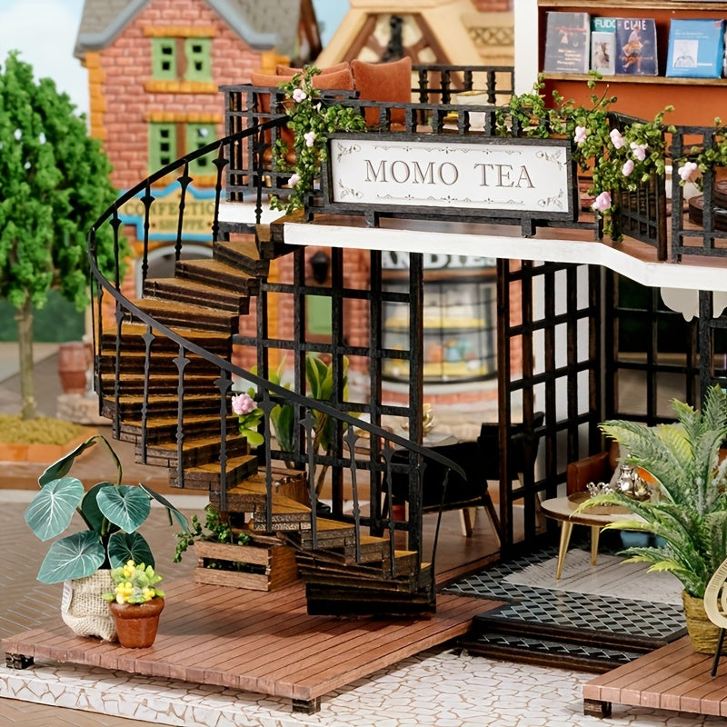 Handmade 3D House Puzzle, Wooden Retro Miniature Building Scene Model House, Exquisite Birthday Gift Festival Gift No Glue/Battery Required