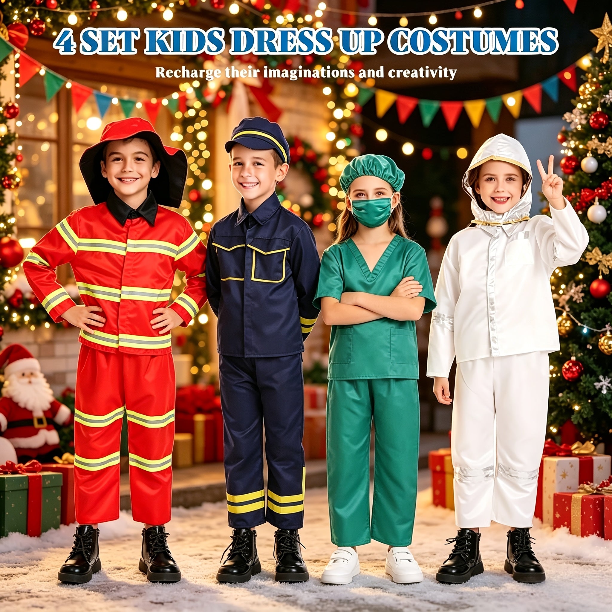 Kids Firefighter, Police, Astronaut, Doctor Cosplay Role Play Toys Costumes Dress Up Clothes Boys Dress Up Costumes For Play Kids Day Christmas Birthday Gift For Boys Girls Age 3-6 Years