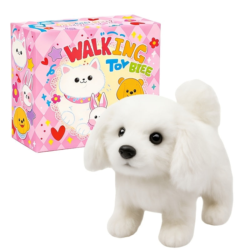 Plush Interactive Puppy Toy Electronic Walking Barking Dog, Tail Wagging Action with Leash And Bow, Perfect Gift for Easter, Christmas, And Birthday Celebrations